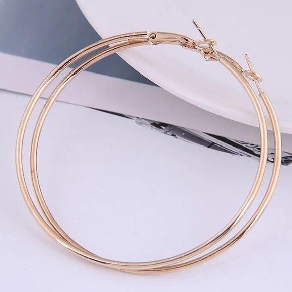 Boho Large Oversized Thin Gold Big Hoop Circle Fashion Earrings 60mm Gold A0136 - Picture 6 of 12